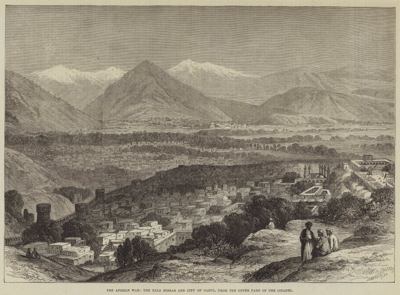 La guerra afgana, el Bala Hissar y la ciudad de Kabul, desde la parte superior de la ciudadela de John Greenaway