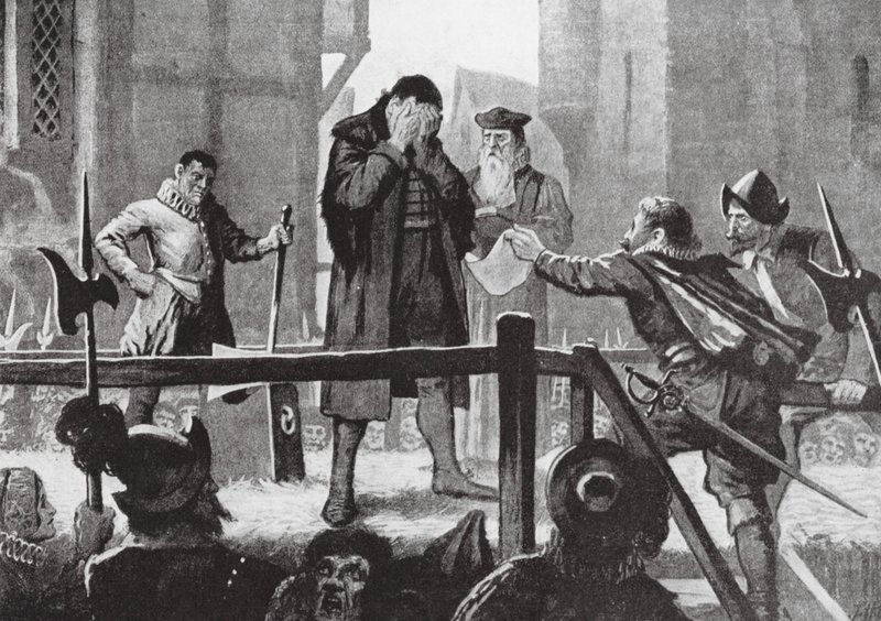 El indulto de Griffenfeldt en el cadalso (litografía) de John Harris Valda