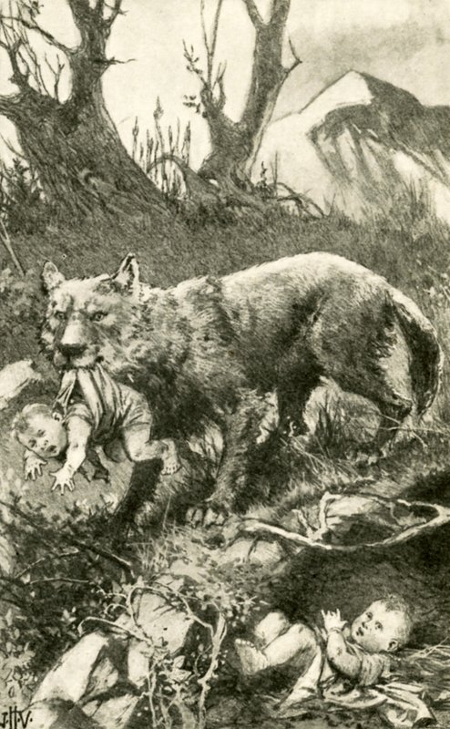 Rómulo y Remo siendo cuidados por la loba de John Harris Valda
