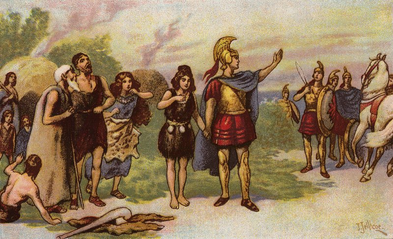 Ebrauc fundando Caer Ebrauc, York, 800 a. C. (cromolito) de John Jellicoe