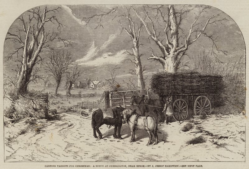Transportando Leña para Navidad, una Escena en Chessington, cerca de Epsom de John Jessop Hardwick