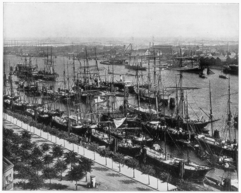 El Puerto De Gdansk Hacia 1910: Pintura Impresionista Alemana - Lámina Decorativa A2 (20 Pulgadas) - Stöwer Estilo Marino