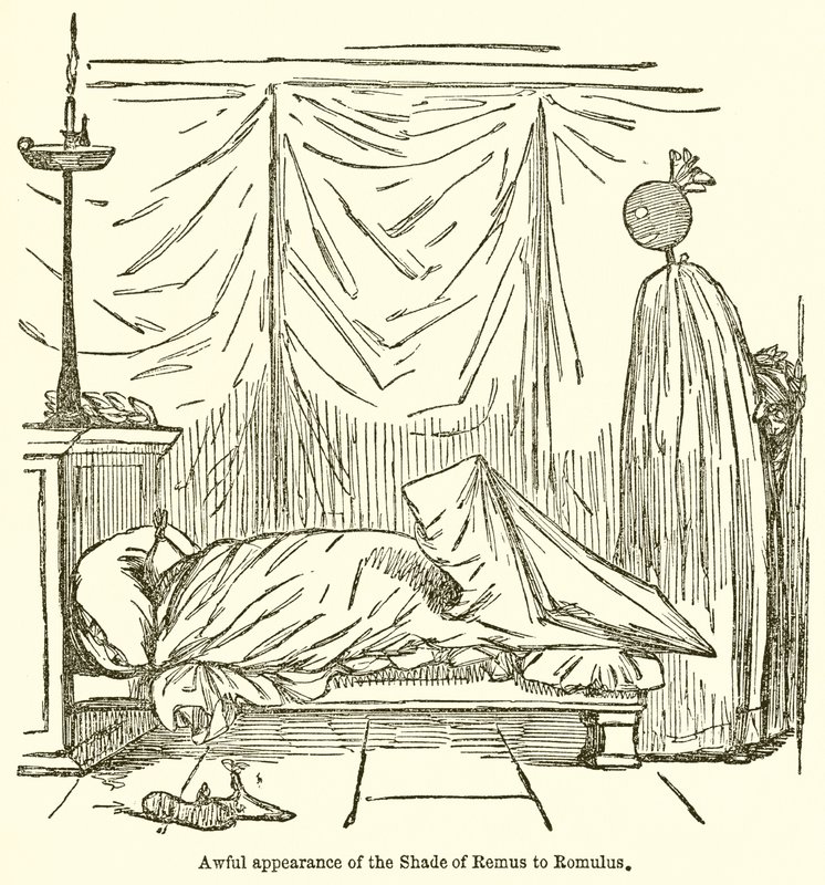 Aterradora aparición de la sombra de Remo a Rómulo de John Leech
