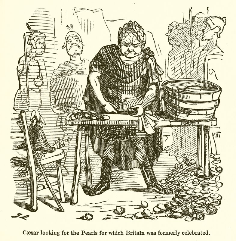 César buscando las perlas por las que Gran Bretaña era famosa de John Leech