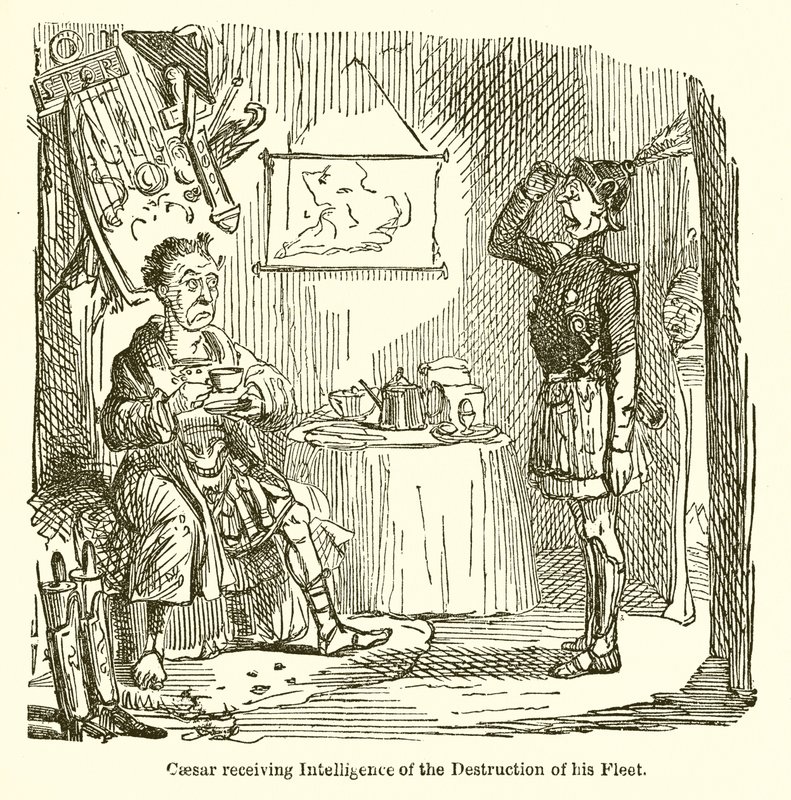 César recibiendo noticias de la destrucción de su flota de John Leech