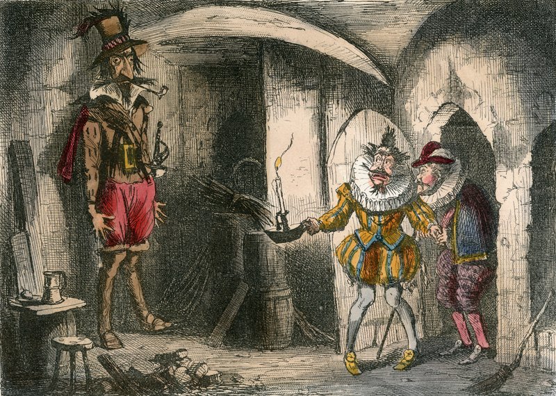 Descubrimiento de Guido Fawkes por Suffolk y Mounteagle de John Leech