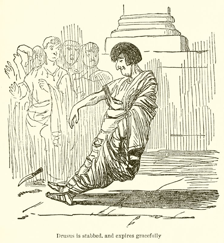 Druso es Apuñalado y Expira Graciosamente de John Leech