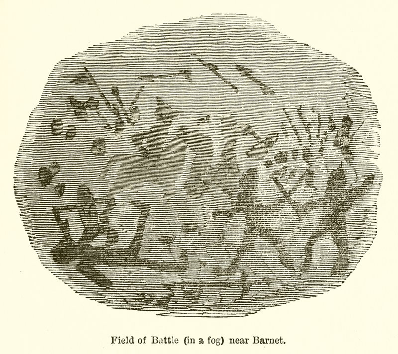Campo de batalla (en una niebla) cerca de Barnet de John Leech