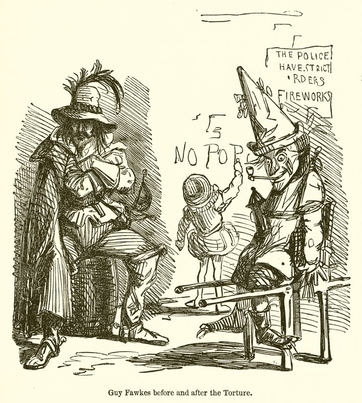 Guy Fawkes antes y después de la tortura de John Leech