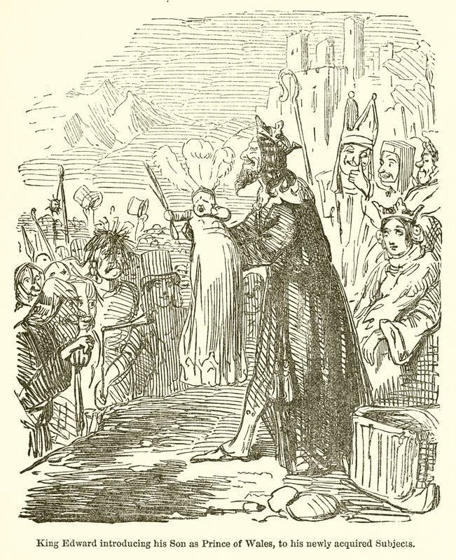 El rey Eduardo presentando a su hijo como Príncipe de Gales a sus nuevos súbditos de John Leech