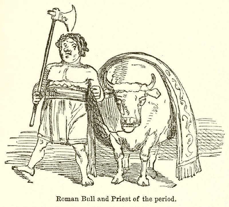 Toro romano y sacerdote de la época de John Leech