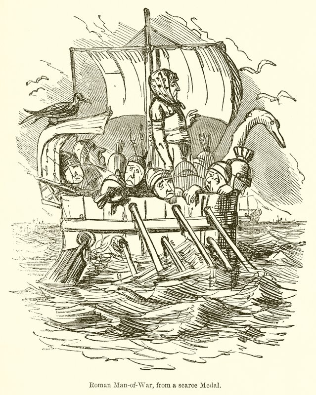 Buque de guerra romano, de una medalla rara de John Leech
