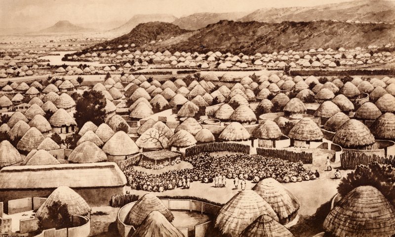 Mochudi, Bechuanaland (litografía) de John Macfarlane