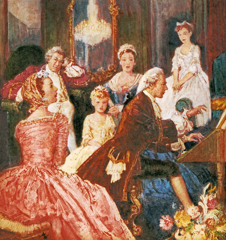 El maestro músico, Haendel (litografía en color) de John Millar Watt