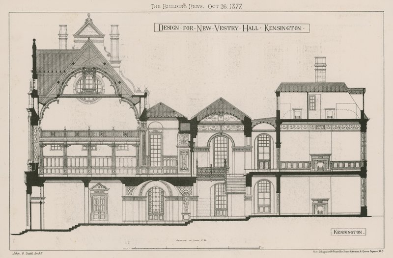 Diseño para el Nuevo Salón de la Sacristía, Kensington de John Oldrid Scott