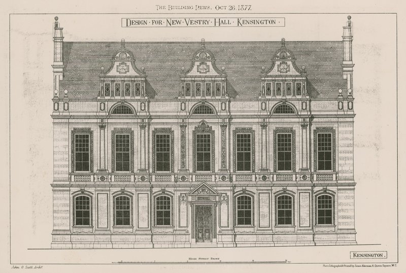 Diseño para el nuevo salón parroquial, Kensington, Londres de John Oldrid Scott