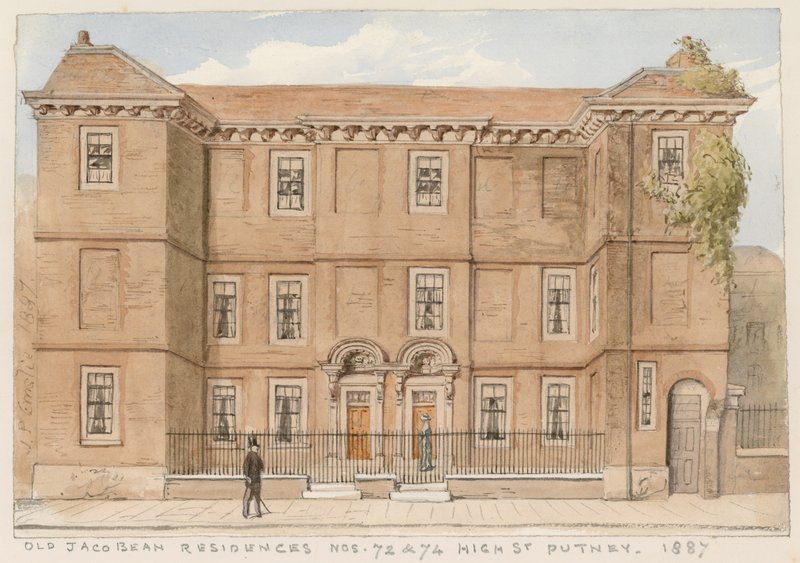 Residencias jacobeas antiguas, Nos 72 y 74, High Street, Putney, Londres, 1887 de John Phillipp Emslie