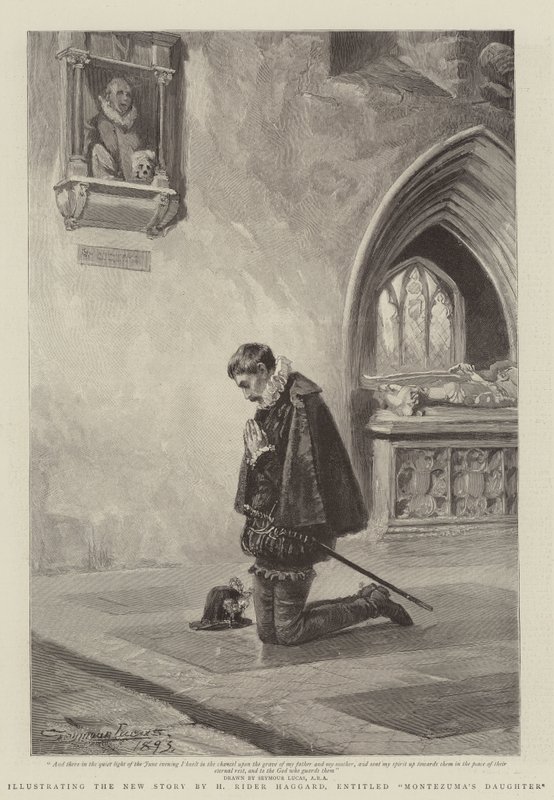 Ilustrando la nueva historia de H. Rider Haggard, titulada La hija de Moctezuma de John Seymour Lucas