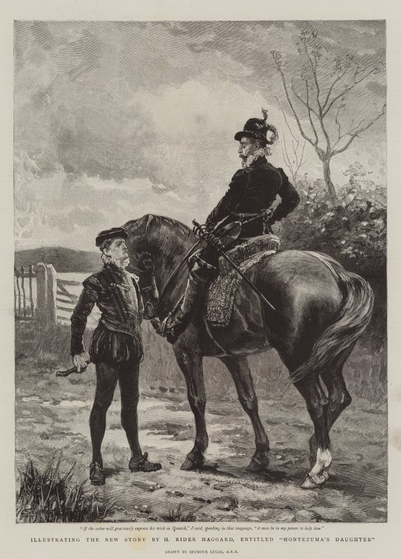 Ilustrando la nueva historia de H Rider Haggard, titulada La Hija de Moctezuma de John Seymour Lucas