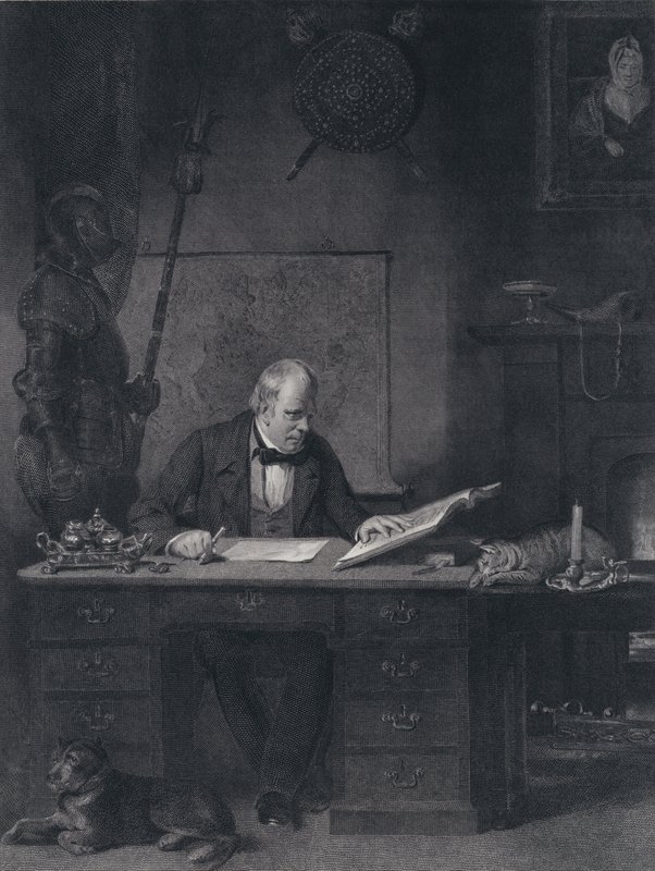 Sir Walter Scott en su estudio (grabado) de John Watson Gordon