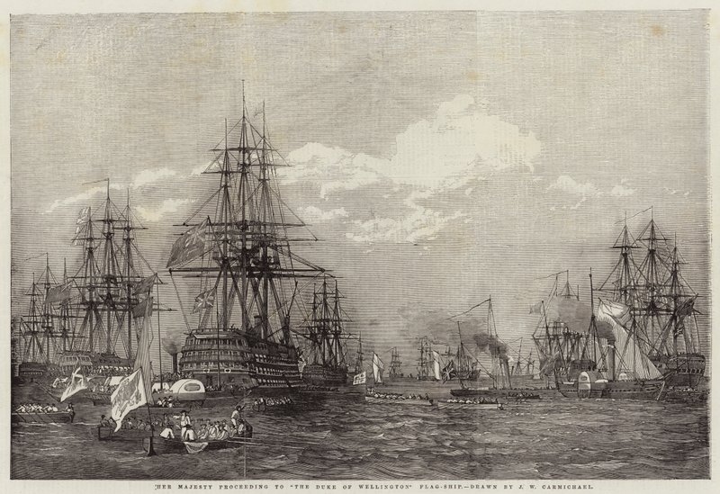 Su Majestad procediendo al buque insignia del Duque de Wellington de John Wilson Carmichael