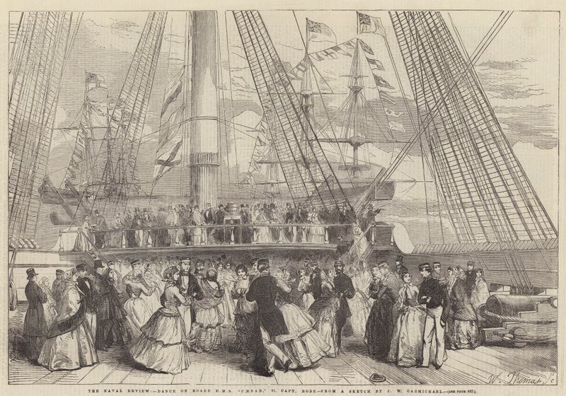 La revisión naval, baile a bordo del HMS Caesar, 91, Capitán Robb de John Wilson Carmichael