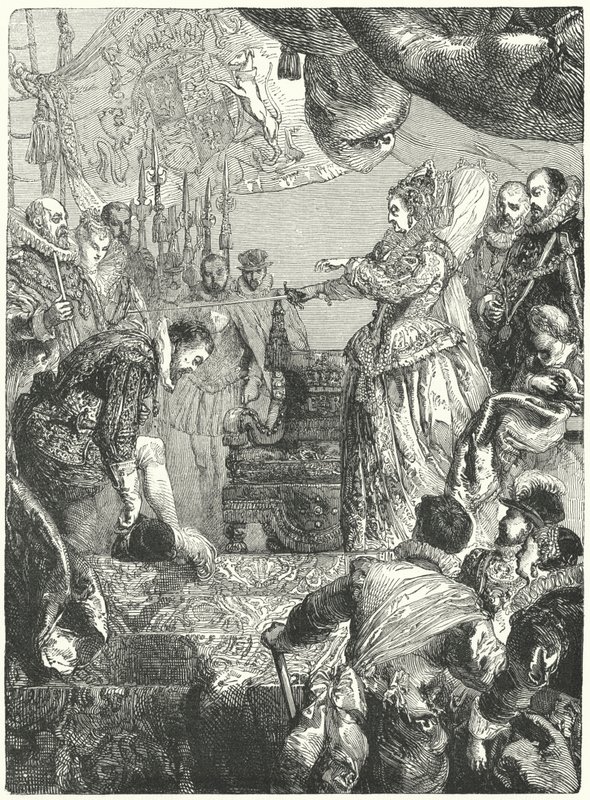Sir Francis Drake recibiendo su título de caballero de la reina Isabel I, 1581 de John after Gilbert