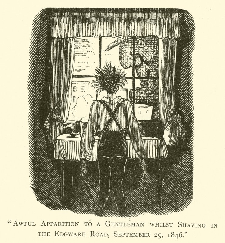 Aparición espantosa a un caballero mientras se afeitaba en Edgware Road, 29 de septiembre de 1846 de John after Leech