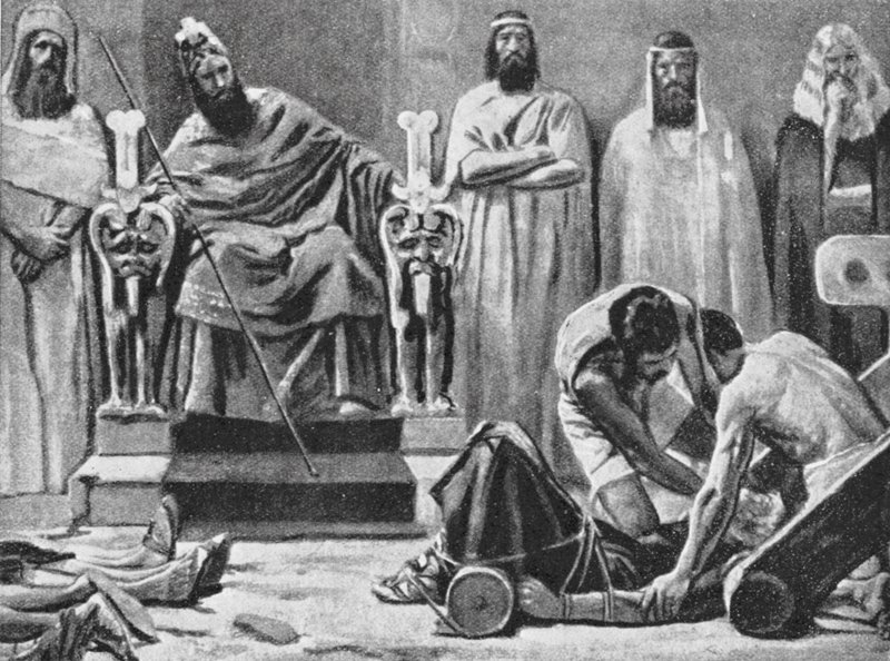 Sedequías es cegado y llevado a Babilonia, 586 a.C. (litografía) de Jose (after) Villegas y Cordero