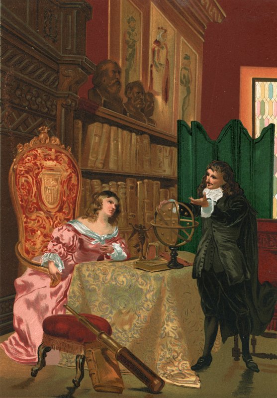 Descartes discutiendo filosofía con la Reina Cristina de Suecia de Josep or Jose Planella Coromina