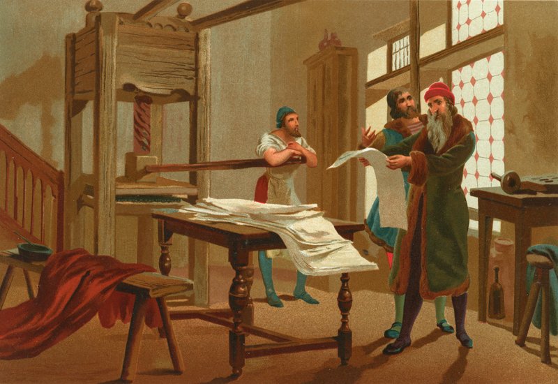 Gutenberg imprime la primera página de la Biblia de Josep or Jose Planella Coromina