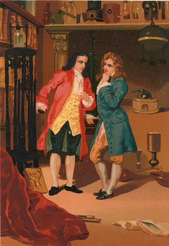 Robert Boyle y Denis Papin inspeccionan el digestor de vapor de Papin de Josep or Jose Planella Coromina