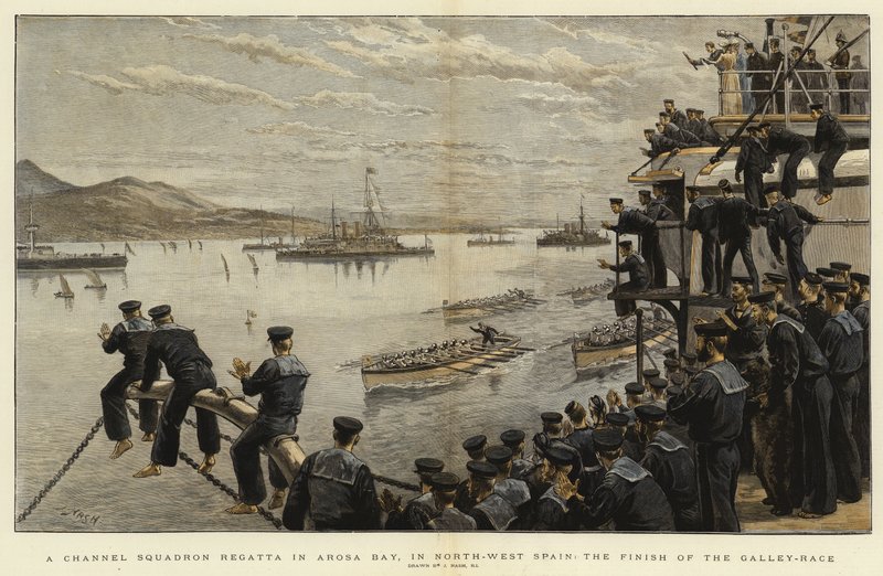 Una regata de escuadrón en la Bahía de Arosa, en el noroeste de España, el final de la carrera de galeras de Joseph Nash