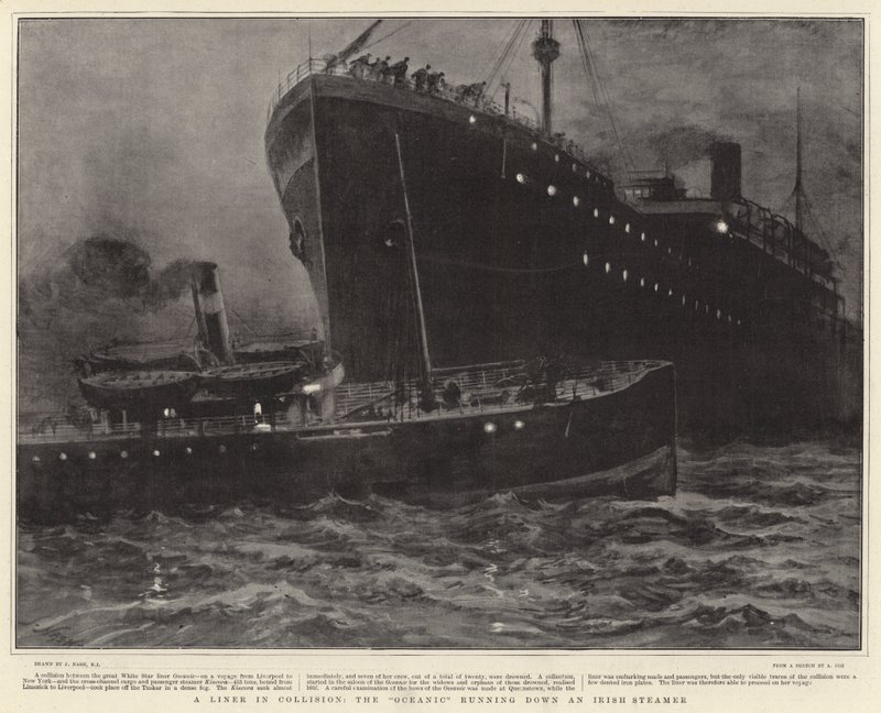 Un transatlántico en colisión, el Oceanic chocando con un vapor irlandés de Joseph Nash