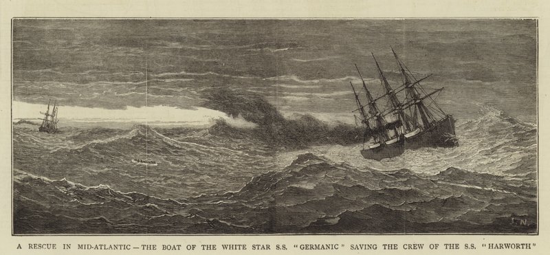 Un rescate en el Atlántico medio, el bote del SS Germanic de la White Star salvando a la tripulación del SS Harworth de Joseph Nash
