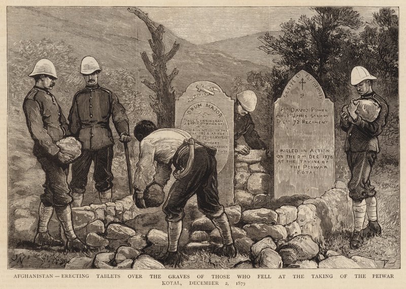 Afganistán, erigiendo tabletas sobre las tumbas de los que cayeron en la toma del Peiwar Kotal, 2 de diciembre de 1879 de Joseph Nash