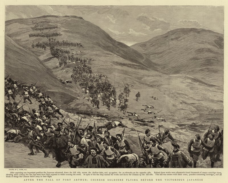 Después de la caída de Port Arthur, soldados chinos huyendo ante los victoriosos japoneses de Joseph Nash