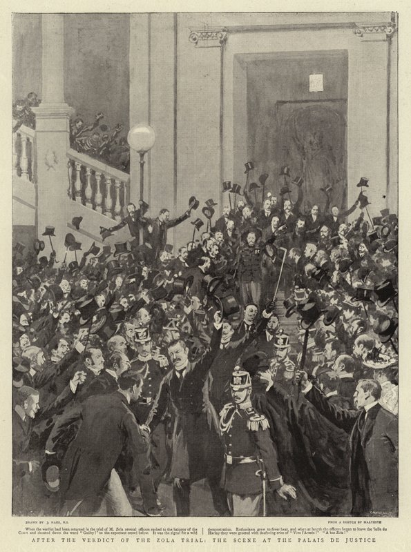 Después del Veredicto del Juicio de Zola, la Escena en el Palais de Justice de Joseph Nash