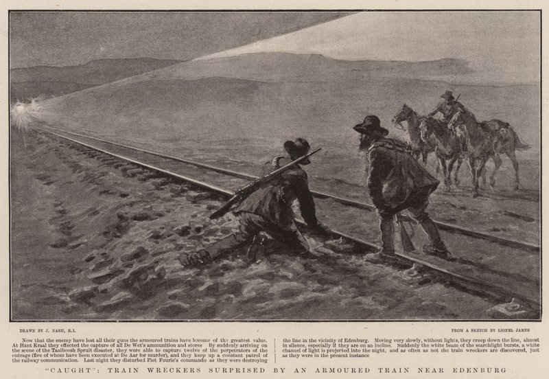 Atrapados, Saboteadores de Trenes sorprendidos por un Tren Blindado cerca de Edenburg de Joseph Nash