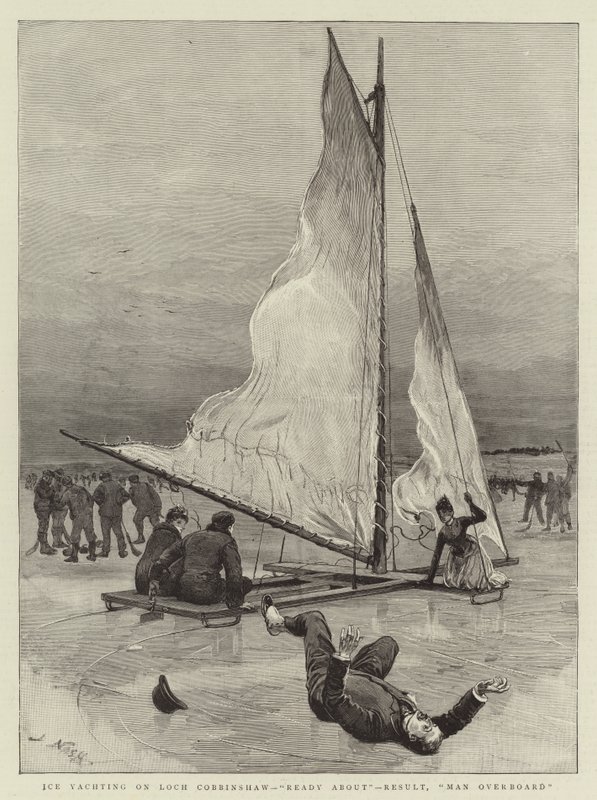 Yate de hielo en Loch Cobbinshaw, Listo, Resultado, Hombre al agua de Joseph Nash