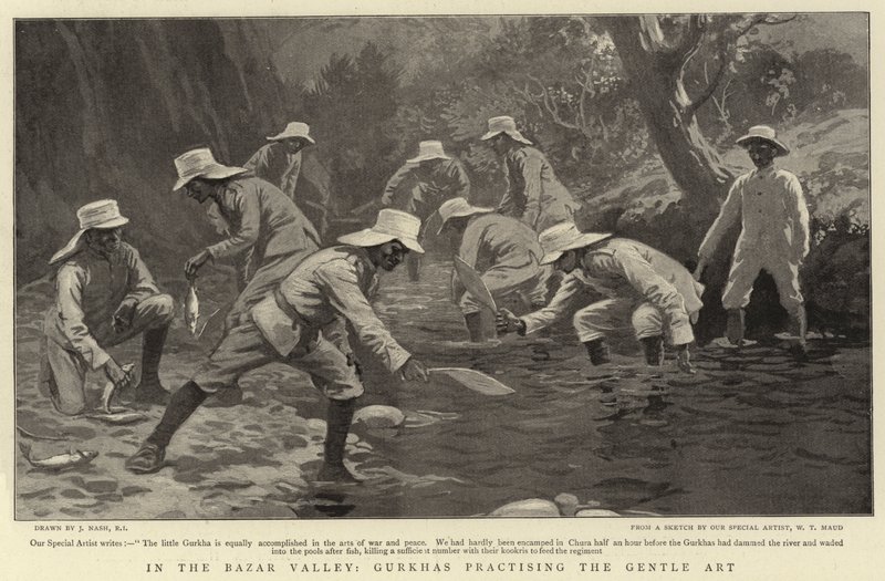 En el Valle de Bazar, Gurkhas practicando el arte gentil de Joseph Nash