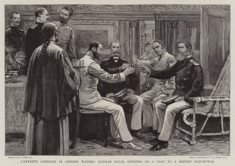 La Entente Cordiale en Aguas Chinas, Oficiales Navales Rusos en Visita a un Buque de Guerra Británico de Joseph Nash