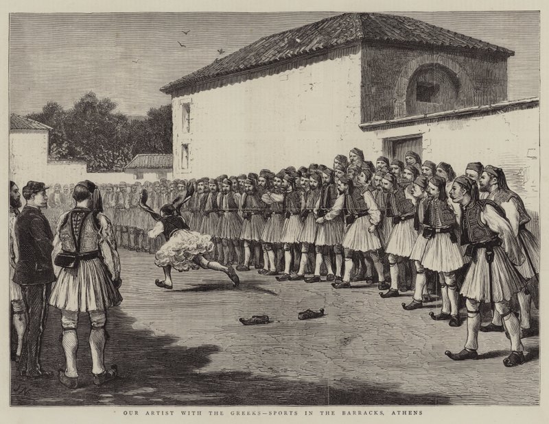 Nuestro artista con los griegos, deportes en el cuartel, Atenas de Joseph Nash