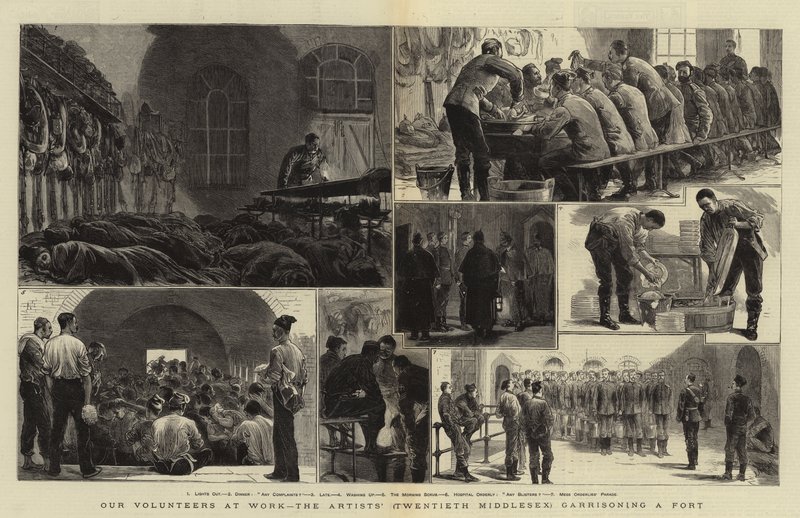Nuestros voluntarios en acción, los Artistas (Vigésimo Middlesex) guarneciendo un fuerte de Joseph Nash