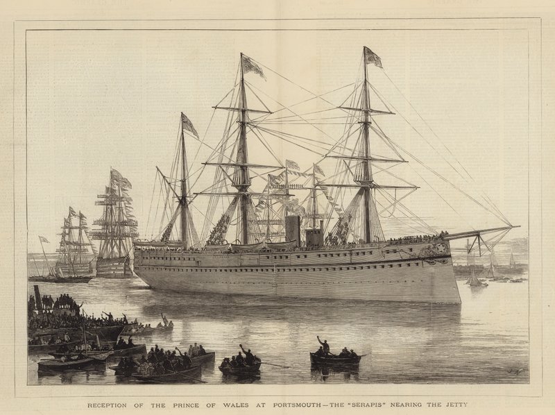 Recepción del Príncipe de Gales en Portsmouth, el Serapis acercándose al Muelle de Joseph Nash