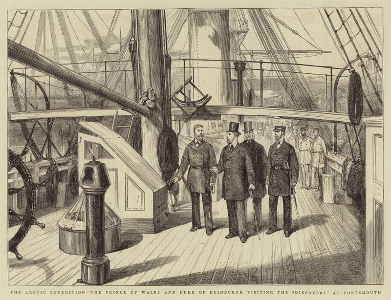 La expedición ártica, el Príncipe de Gales y el Duque de Edimburgo visitando el Discovery en Portsmouth de Joseph Nash