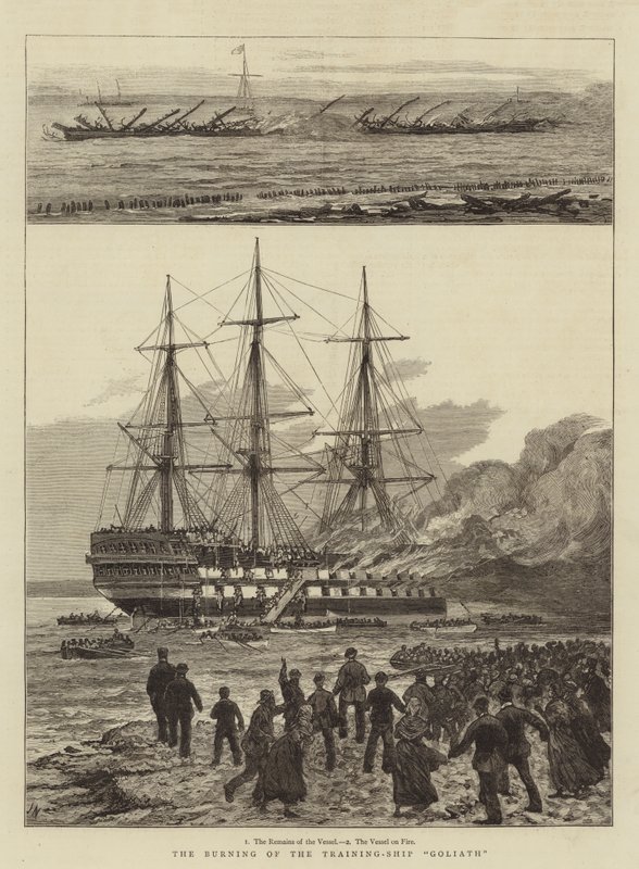 El incendio del barco escuela Goliath de Joseph Nash
