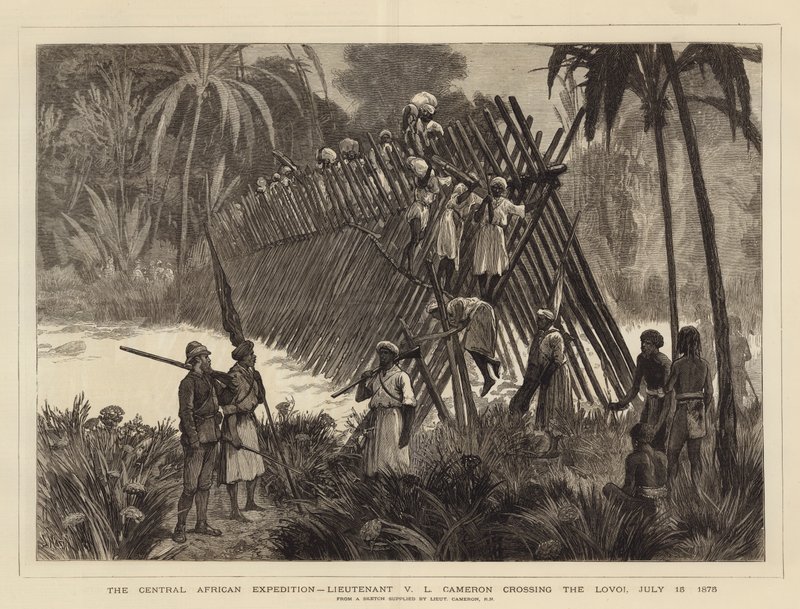 La expedición africana central, el teniente V L Cameron cruzando el Lovoi, 15 de julio de 1875 de Joseph Nash
