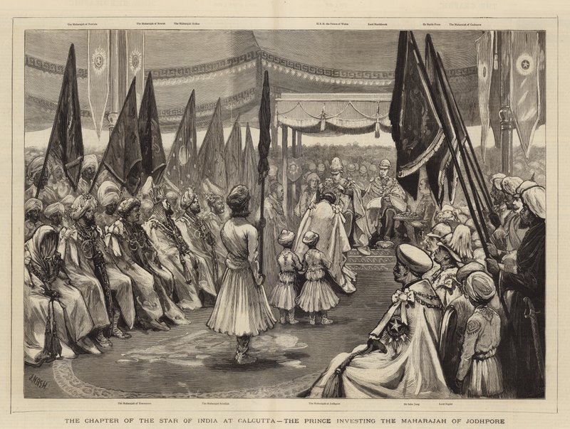 El capítulo de la Estrella de la India en Calcuta, el príncipe invistiendo al Maharajá de Jodhpore de Joseph Nash