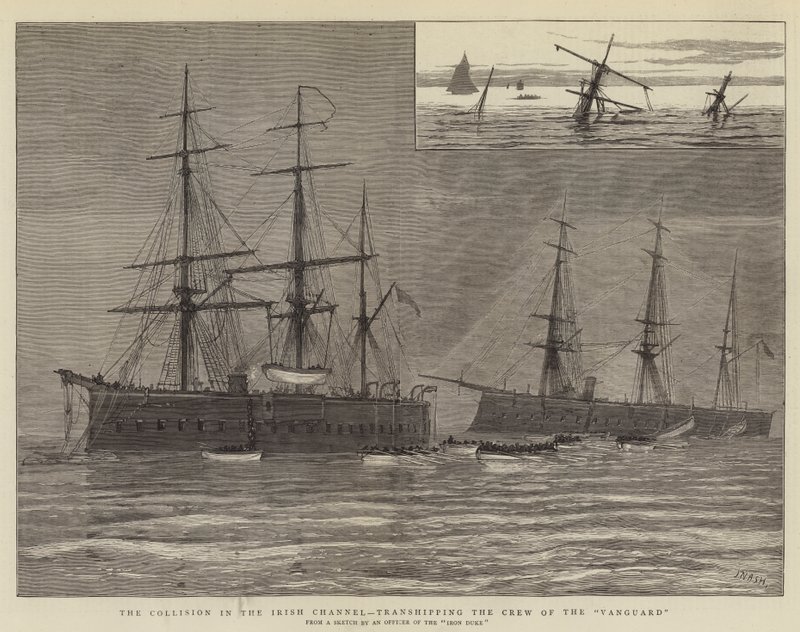 La colisión en el Canal de Irlanda, transbordando la tripulación del Vanguard de Joseph Nash
